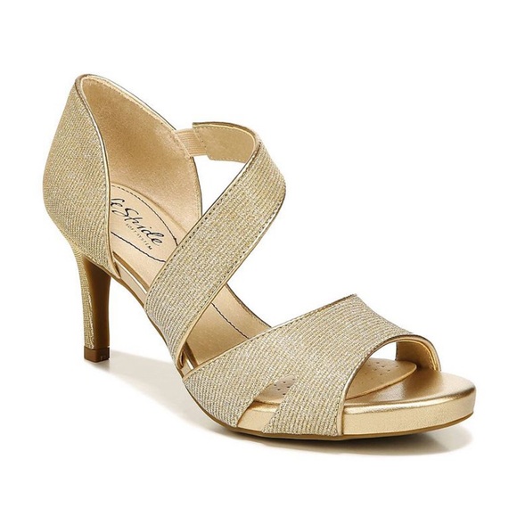 Life Stride Gold Strappy Heels - Picture 1 of 5